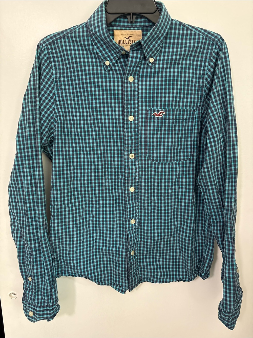 Hollister Men's Teal Plaid Button-Down Shirt